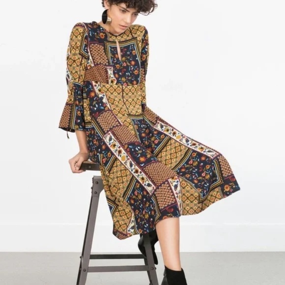 Zara | Multicolored Patchwork Printed Oversized Dress L - Picture 1 of 9